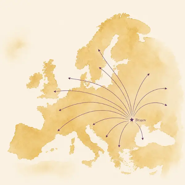 Solenne shipping from Brasov across all Europe locations.