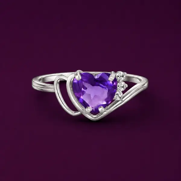 Amethyst and diamond engagement ring in white gold with side diamonds
