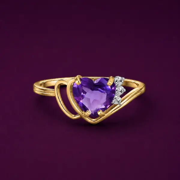 Amethyst and diamond engagement ring in yellow gold with side diamonds
