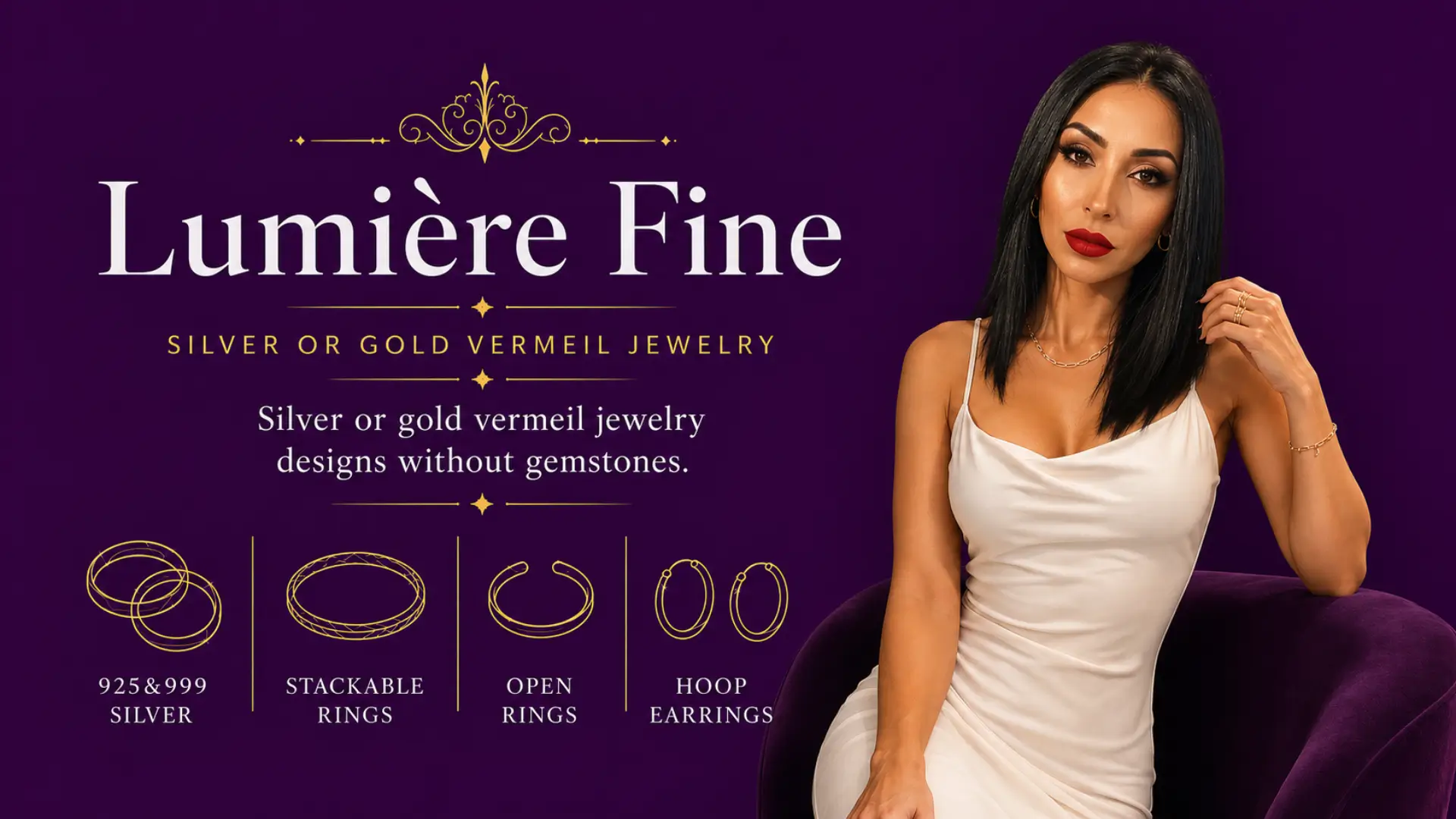 18ct gold vermeil on silver necklace from the Lumière fine jewelry collection, worn by Lavinia
