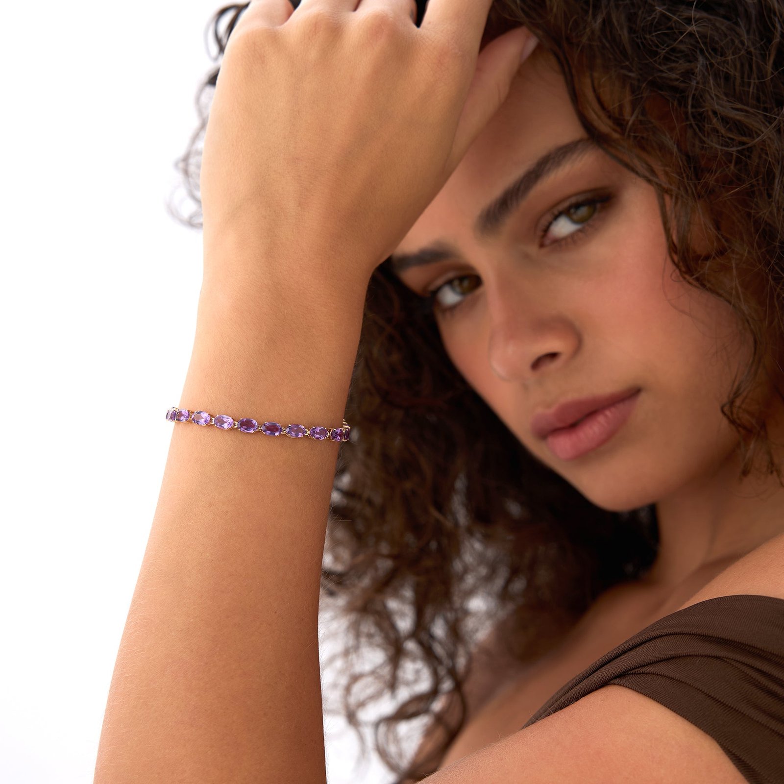 Gold Oval Shaped Amethyst Tennis Bracelet 11.65 ctw